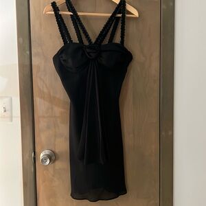 Betsy and Adam Black Sequined Strapped Cocktail Dress